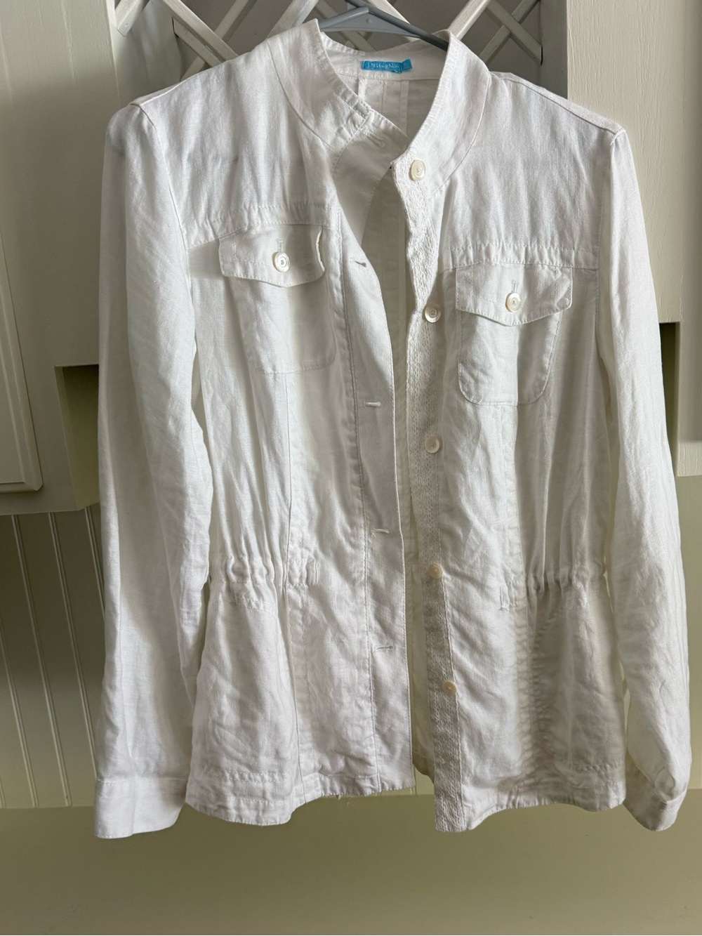J McLaughlin Vista Cinched Waist 100% Linen Jacket Coastal Quiet Luxury Small